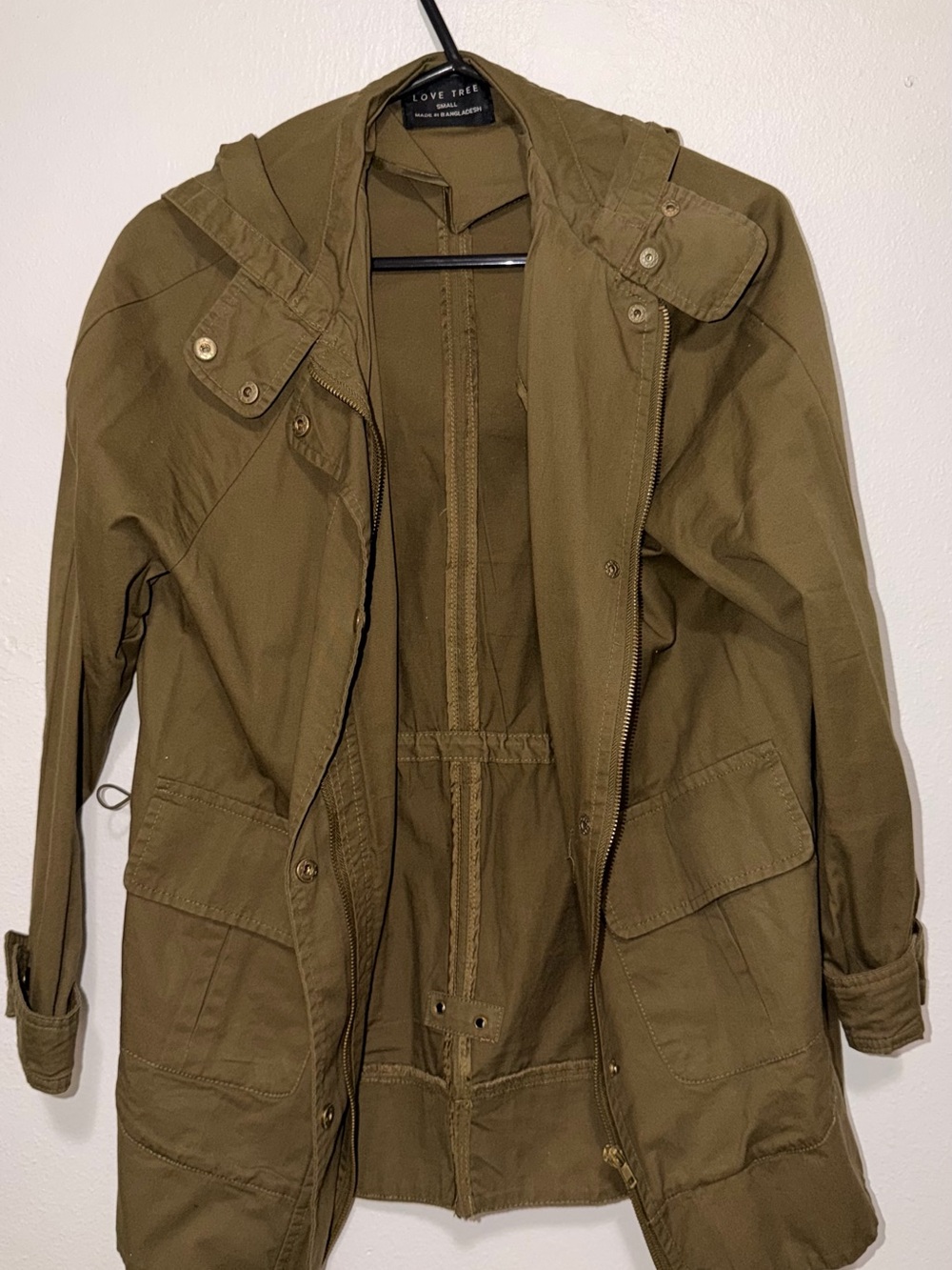 Love Tree Olive Utility Jacket with Hood